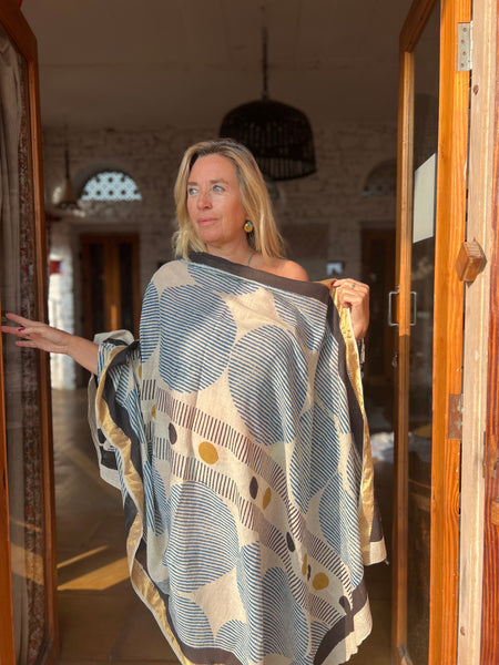 Sarong  Pareo  collection big size with golden zari border No 4A Modern Art -  AUROBELLE  IBIZA