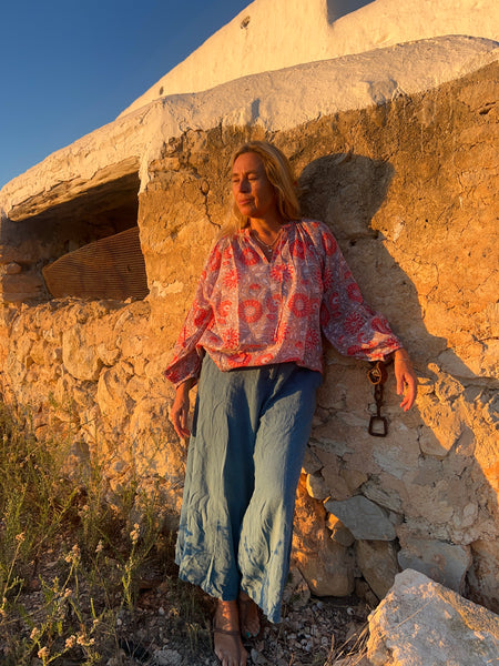 Bobo Block Print Blouse – Boho Cotton Top by Aurobelle sunflower 🌻