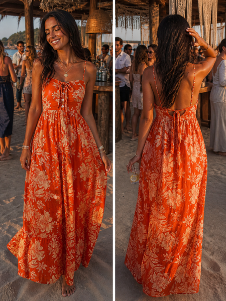 Annie Dress orange flower -  AUROBELLE  IBIZA