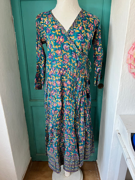 Wrap dress exclusively block print -  AUROBELLE  IBIZA