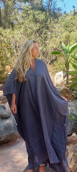 Exclusive luxury 100% organic Silk kaftan - free size in grey