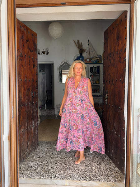 Pam sleeveless maxi boho dress pink flower 🌸