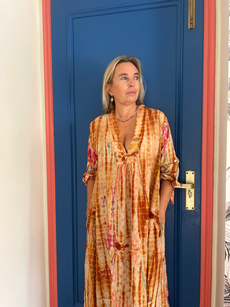Silk Martha Kaftan – Upcycled Vintage Sari Collection no 8 beige pink