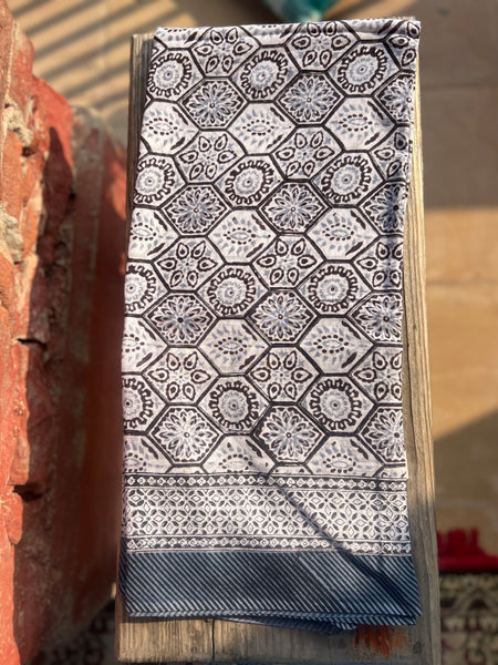 Sarong   , Pareo  , cotton shawl and beach Deluxe Block print collection,elegant grey 🌸 -  AUROBELLE  IBIZA