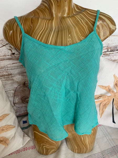 Linen small top formentera turquoise