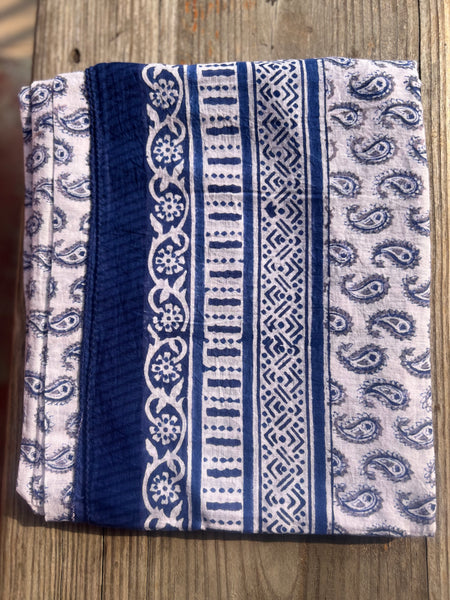 Sarong   , Pareo  , cotton shawl and beach Deluxe Block print collection,Ibiza blue and white  💙 -  AUROBELLE  IBIZA