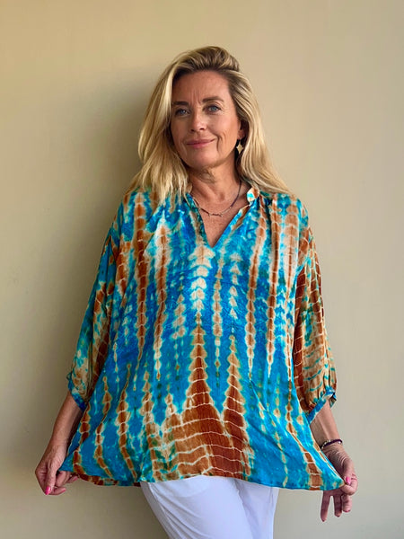 Lisa One-of-a-Kind Vintage Silk Sari blouse  ✨no 8 ocker   Turquoise sm