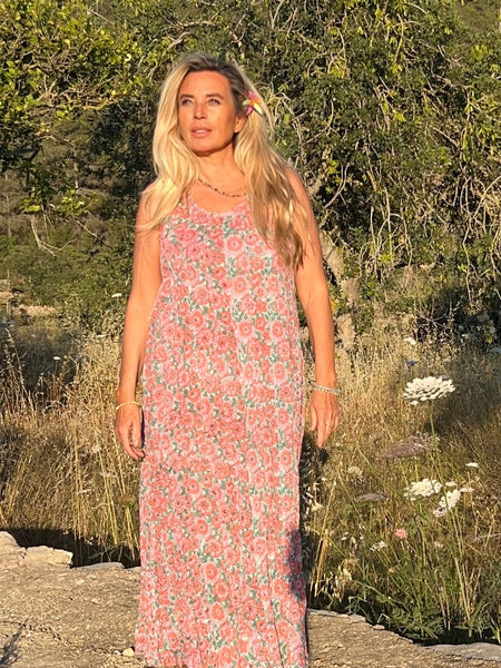 Tulsi dress pinky Hand block printed -  AUROBELLE  IBIZA