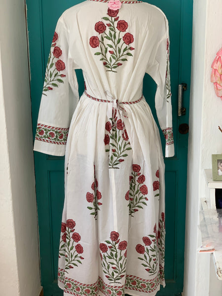 Mughal  dress made  with  blockprint red Poppie print