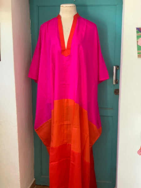 Exclusive luxury Silk kaftan pink orange red