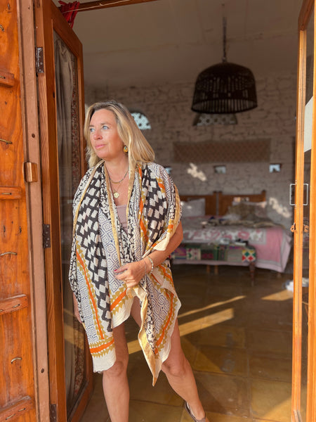 Sarong  Pareo  collection big size with golden zari border No 3A Ethnic -  AUROBELLE  IBIZA