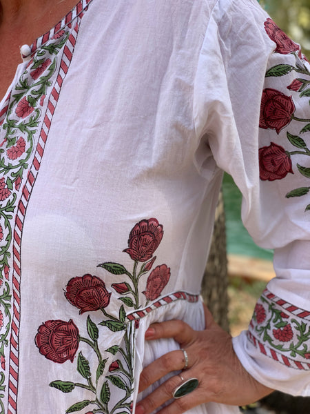 Mughal  dress made  with  blockprint red roses