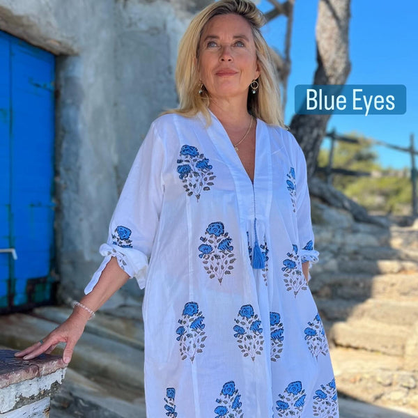 Mughal tunica.kaftan made  with Mughal blockprint -  AUROBELLE  IBIZA