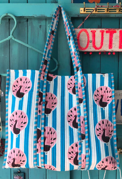Boho tote quilted super bag peakok print