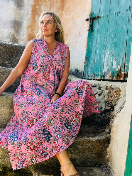 Pam sleeveless maxi boho dress pink flower 🌸