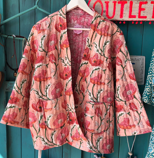 Boho Quilted Jacket – Pink Poppy Dream 🌸✨