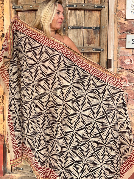 Sarong  Pareo  collection big size with golden zari border No 5A emerald black -  AUROBELLE  IBIZA