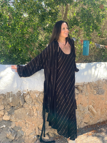 Ibiza boho short kimono 👘 in black with gold lurex