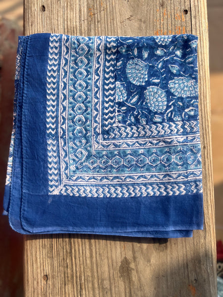 Sarong   , Pareo  , cotton shawl and beach Deluxe Block print collection,Ibiza Sky blue 💙 -  AUROBELLE  IBIZA