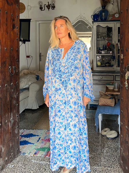 🌊 Blue Flower Silk Maxi Dress – One of a Kind (Size 48) -  AUROBELLE  IBIZA