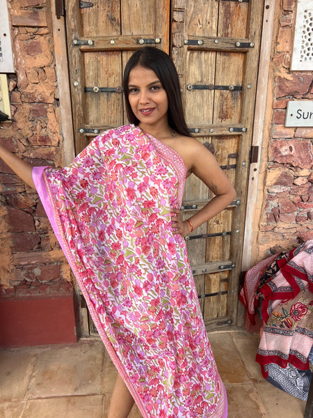 Sarong   , Pareo  , cotton shawl and beach Deluxe Block print collection,fluro flower garden -  AUROBELLE  IBIZA