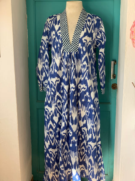 Ikat indigo blue    and white , boho beautiful long Tunica