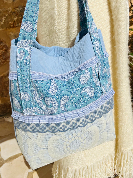 One-of-a-Kind Ibiza Patchwork Bag- Paisley blue -  AUROBELLE  IBIZA