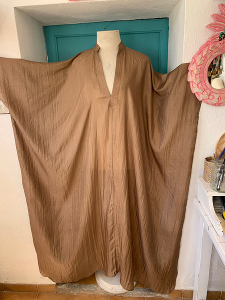 Exclusive luxury 100% organic Silk kaftan - free size in Kaki