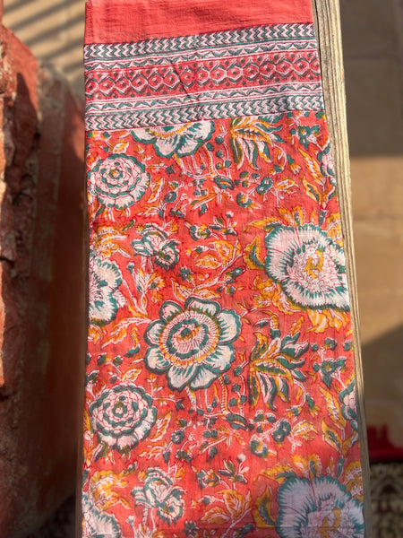 Sarong   , Pareo  , cotton shawl and beach Deluxe Block print collection,apricot calendula 🌸 -  AUROBELLE  IBIZA