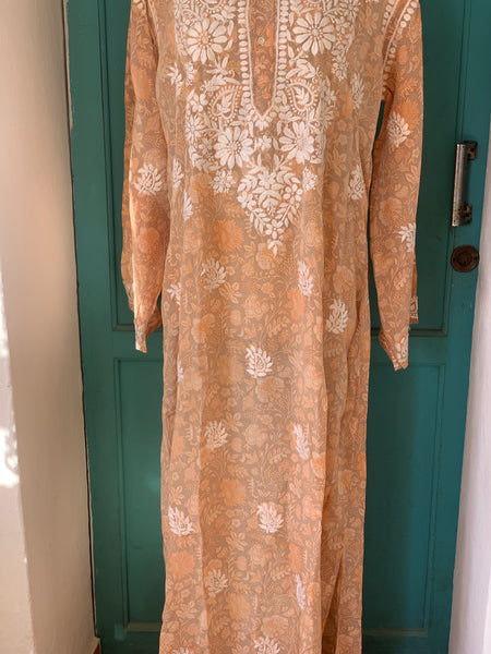 Silk crepe  maxi kurta exclusive Limited Edition abricot