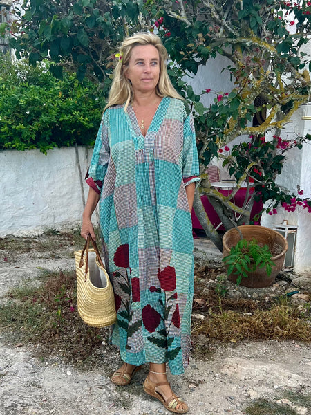 Poppie flowers   , boho beautiful long dress