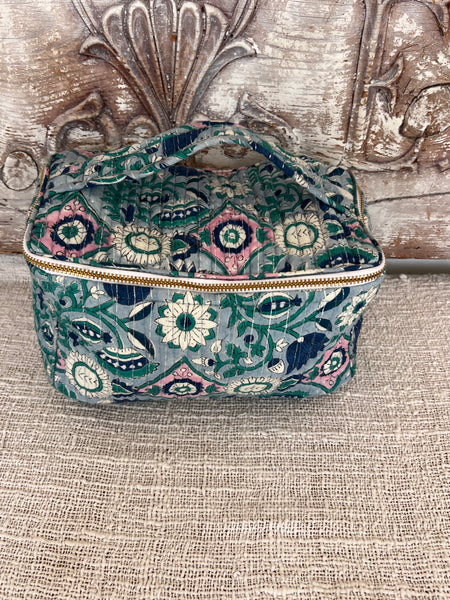 Big size boho Cosmetic Bag square blue glitter -  AUROBELLE  IBIZA