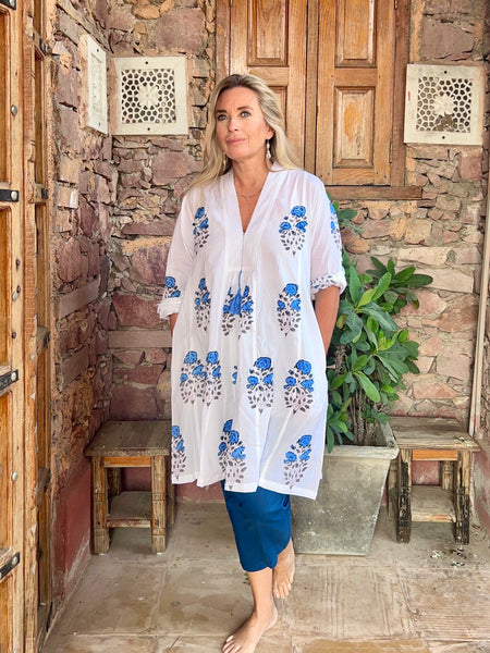 Mughal tunica.kaftan made  with Mughal blockprint -  AUROBELLE  IBIZA