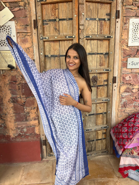 Sarong   , Pareo  , cotton shawl and beach Deluxe Block print collection,Ibiza blue and white  💙 -  AUROBELLE  IBIZA