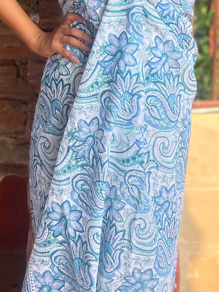 Sarong   , Pareo  , cotton shawl and beach Deluxe Block print collection,green and blue love -  AUROBELLE  IBIZA