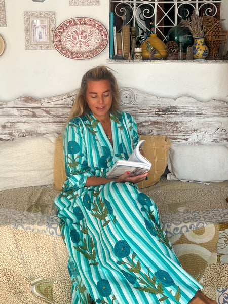 Martha turquoise boho beautiful long Kaftan