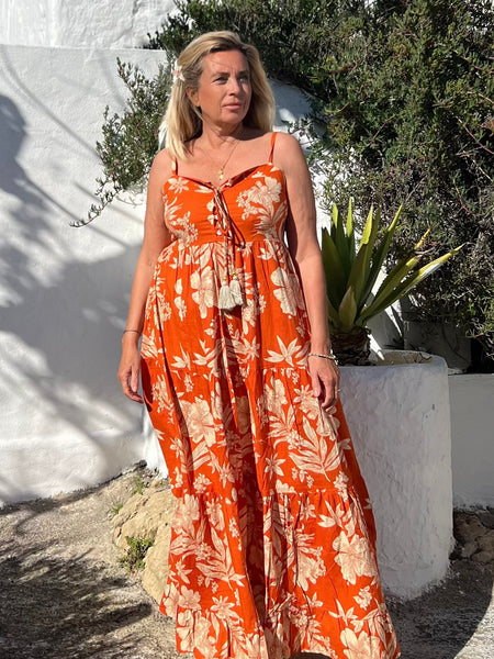 Annie Dress orange flower -  AUROBELLE  IBIZA