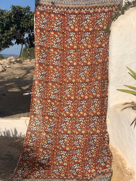 Big size Bagru Sarong  , dupatta - Pareo  - yellow flower /block print cotton shawl  Red flower new collection