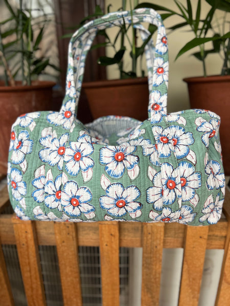Week end bag green flower