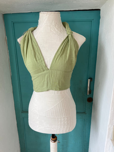 Sexy Cotton Halter Top – sage  green -  AUROBELLE  IBIZA