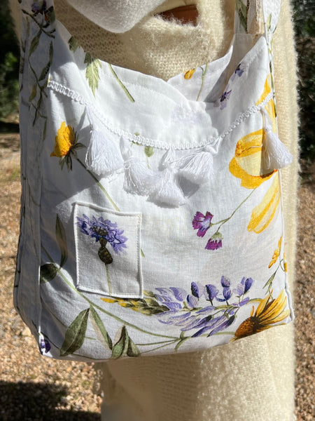 One-of-a-Kind Ibiza Patchwork Bag- white flower spring -  AUROBELLE  IBIZA