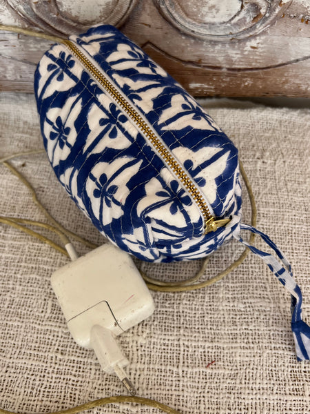 Mini Quilted Cotton Cosmetic & Cable Bag – Hand Blockprint Travel Essential -  AUROBELLE  IBIZA