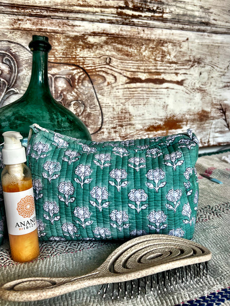 Cosmetic  /toiletry /make up cotton bag made with block printing cotton/ 3 sizes