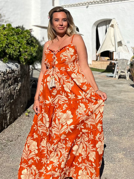 Annie Dress orange flower -  AUROBELLE  IBIZA