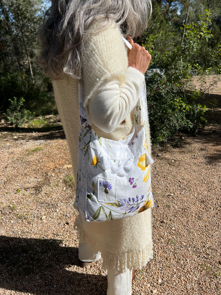 One-of-a-Kind Ibiza Patchwork Bag- white flower spring -  AUROBELLE  IBIZA