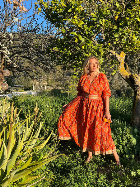 Vintage dress  Orange flower Boho -  AUROBELLE  IBIZA