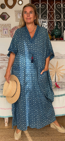 Free size  kaftan Indigo blue blockprint