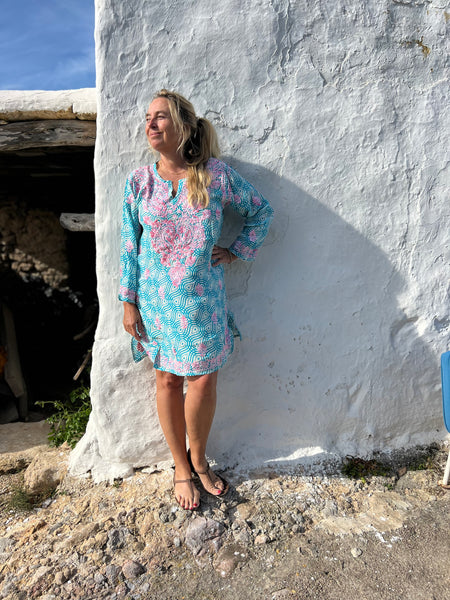 Exclusive Silk tunica in stunning   design and amazing hand embroidery -  AUROBELLE  IBIZA