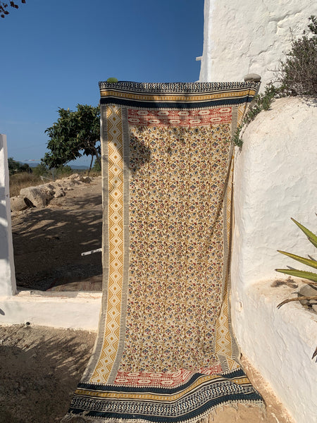 Big size Bagru Sarong  , dupatta - Pareo  - Multi  /block print cotton shawl  Red flower new collection