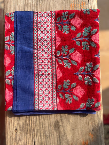 Sarong   , Pareo  , cotton shawl and beach Deluxe Block print collection,Ibiza pink /red Roses 🌹 -  AUROBELLE  IBIZA